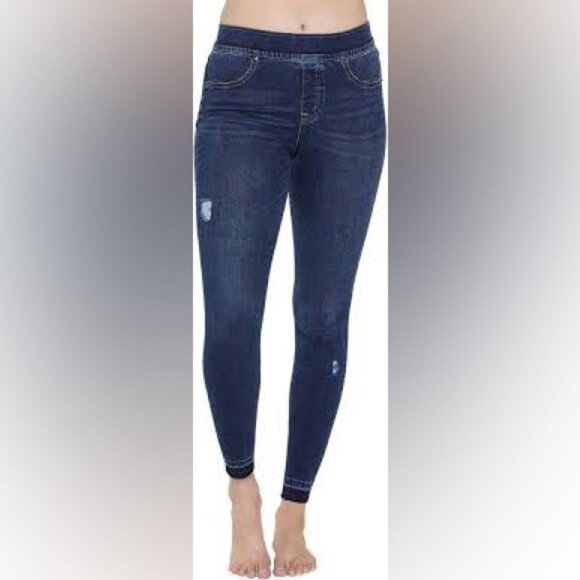 Spanx distress pull on skinny denim jeans Sz M - Picture 1 of 12